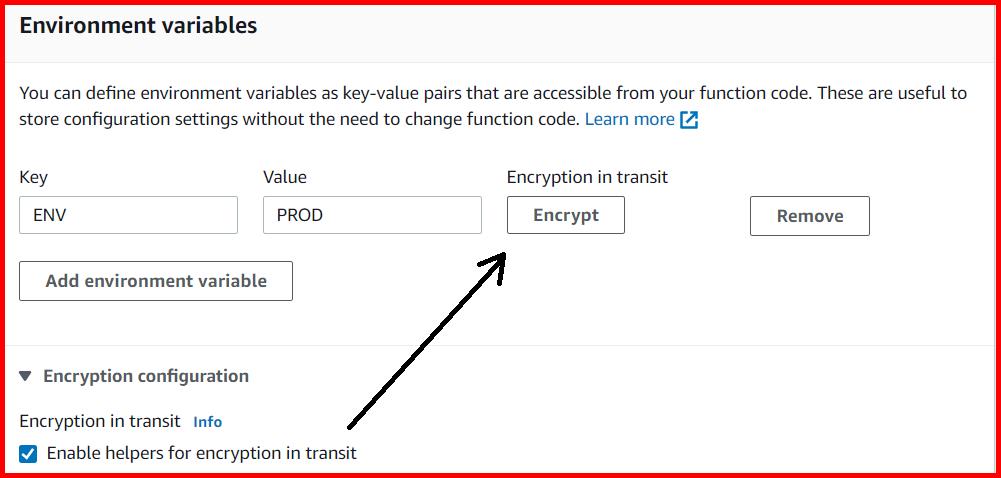 Picture showing the Encrypt button when Enable helpers for encryption in transit checkbox is checked